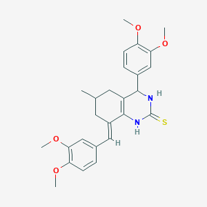 molecular formula C26H30N2O4S B11593637 (8E)-8-(3,4-dimethoxybenzylidene)-4-(3,4-dimethoxyphenyl)-6-methyl-3,4,5,6,7,8-hexahydroquinazoline-2(1H)-thione 