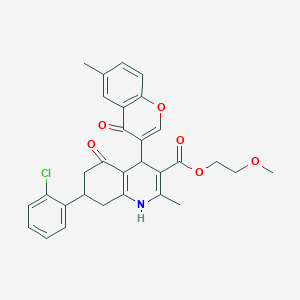 2-methoxyethyl 7-(2-chlorophenyl)-2-methyl-4-(6-methyl-4-oxo-4H-chromen-3-yl)-5-oxo-1,4,5,6,7,8-hexahydroquinoline-3-carboxylate