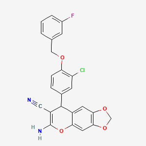 molecular formula C24H16ClFN2O4 B11593815 6-amino-8-{3-chloro-4-[(3-fluorobenzyl)oxy]phenyl}-8H-[1,3]dioxolo[4,5-g]chromene-7-carbonitrile 