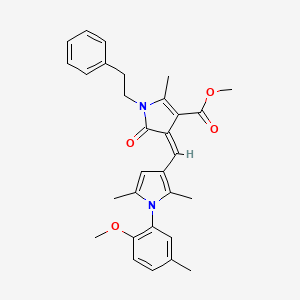 molecular formula C30H32N2O4 B11593863 methyl (4Z)-4-{[1-(2-methoxy-5-methylphenyl)-2,5-dimethyl-1H-pyrrol-3-yl]methylidene}-2-methyl-5-oxo-1-(2-phenylethyl)-4,5-dihydro-1H-pyrrole-3-carboxylate 