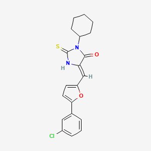 molecular formula C20H19ClN2O2S B11593867 (5Z)-5-{[5-(3-Chlorophenyl)furan-2-YL]methylidene}-3-cyclohexyl-2-sulfanylideneimidazolidin-4-one 