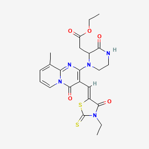 molecular formula C23H25N5O5S2 B11593904 ethyl (1-{3-[(Z)-(3-ethyl-4-oxo-2-thioxo-1,3-thiazolidin-5-ylidene)methyl]-9-methyl-4-oxo-4H-pyrido[1,2-a]pyrimidin-2-yl}-3-oxopiperazin-2-yl)acetate 