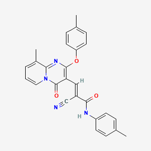 molecular formula C27H22N4O3 B11593939 (2E)-2-cyano-3-[9-methyl-2-(4-methylphenoxy)-4-oxo-4H-pyrido[1,2-a]pyrimidin-3-yl]-N-(4-methylphenyl)prop-2-enamide 