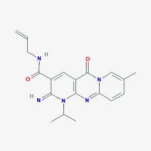 molecular formula C19H21N5O2 B11593960 6-imino-13-methyl-2-oxo-N-(prop-2-en-1-yl)-7-(propan-2-yl)-1,7,9-triazatricyclo[8.4.0.0^{3,8}]tetradeca-3(8),4,9,11,13-pentaene-5-carboxamide 