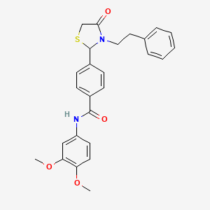 N-(3,4-dimethoxyphenyl)-4-[4-oxo-3-(2-phenylethyl)-1,3-thiazolidin-2-yl]benzamide