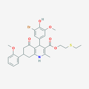 2-(Ethylsulfanyl)ethyl 4-(3-bromo-4-hydroxy-5-methoxyphenyl)-7-(2-methoxyphenyl)-2-methyl-5-oxo-1,4,5,6,7,8-hexahydroquinoline-3-carboxylate