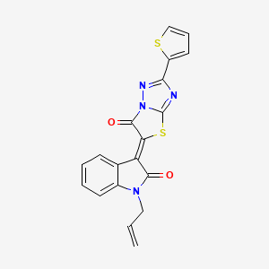 molecular formula C19H12N4O2S2 B11594150 (3Z)-3-[6-oxo-2-(thiophen-2-yl)[1,3]thiazolo[3,2-b][1,2,4]triazol-5(6H)-ylidene]-1-(prop-2-en-1-yl)-1,3-dihydro-2H-indol-2-one 