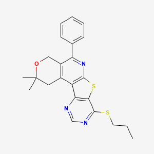 molecular formula C23H23N3OS2 B11594153 4,4-dimethyl-8-phenyl-13-propylsulfanyl-5-oxa-11-thia-9,14,16-triazatetracyclo[8.7.0.02,7.012,17]heptadeca-1(10),2(7),8,12(17),13,15-hexaene 