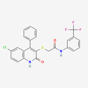 2-[(6-chloro-2-oxo-4-phenyl-1,2-dihydroquinolin-3-yl)sulfanyl]-N-[3-(trifluoromethyl)phenyl]acetamide