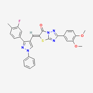 (5Z)-2-(3,4-dimethoxyphenyl)-5-{[3-(3-fluoro-4-methylphenyl)-1-phenyl-1H-pyrazol-4-yl]methylidene}[1,3]thiazolo[3,2-b][1,2,4]triazol-6(5H)-one