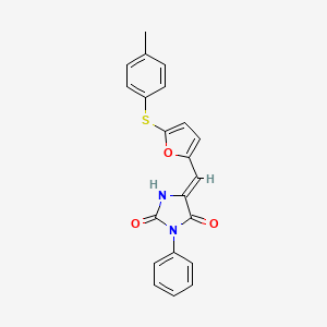 (5Z)-5-({5-[(4-methylphenyl)sulfanyl]furan-2-yl}methylidene)-3-phenylimidazolidine-2,4-dione