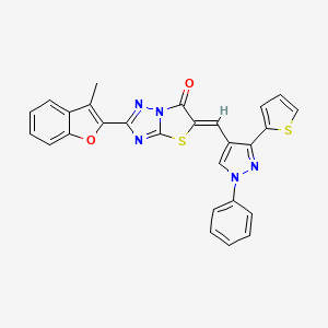 molecular formula C27H17N5O2S2 B11594292 (5Z)-2-(3-methyl-1-benzofuran-2-yl)-5-{[1-phenyl-3-(thiophen-2-yl)-1H-pyrazol-4-yl]methylidene}[1,3]thiazolo[3,2-b][1,2,4]triazol-6(5H)-one 