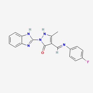 (4E)-2-(1H-benzimidazol-2-yl)-4-{[(4-fluorophenyl)amino]methylidene}-5-methyl-2,4-dihydro-3H-pyrazol-3-one