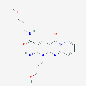 7-(3-hydroxypropyl)-6-imino-N-(3-methoxypropyl)-11-methyl-2-oxo-1,7,9-triazatricyclo[8.4.0.0^{3,8}]tetradeca-3(8),4,9,11,13-pentaene-5-carboxamide