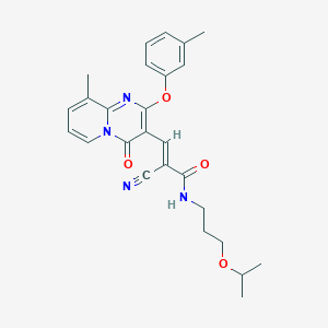 molecular formula C26H28N4O4 B11594377 (2E)-2-cyano-3-[9-methyl-2-(3-methylphenoxy)-4-oxo-4H-pyrido[1,2-a]pyrimidin-3-yl]-N-[3-(propan-2-yloxy)propyl]prop-2-enamide 