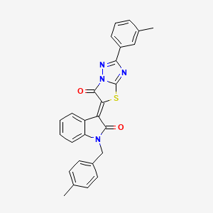 molecular formula C27H20N4O2S B11594436 (3Z)-1-(4-methylbenzyl)-3-[2-(3-methylphenyl)-6-oxo[1,3]thiazolo[3,2-b][1,2,4]triazol-5(6H)-ylidene]-1,3-dihydro-2H-indol-2-one 