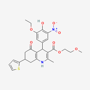 2-Methoxyethyl 4-(3-ethoxy-4-hydroxy-5-nitrophenyl)-2-methyl-5-oxo-7-(thiophen-2-yl)-1,4,5,6,7,8-hexahydroquinoline-3-carboxylate