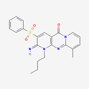 5-(benzenesulfonyl)-7-butyl-6-imino-11-methyl-1,7,9-triazatricyclo[8.4.0.03,8]tetradeca-3(8),4,9,11,13-pentaen-2-one