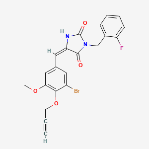 (5E)-5-[3-bromo-5-methoxy-4-(prop-2-yn-1-yloxy)benzylidene]-3-(2-fluorobenzyl)imidazolidine-2,4-dione