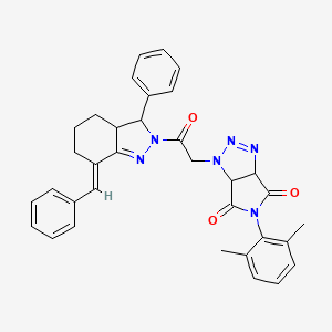 1-{2-[(7E)-7-benzylidene-3-phenyl-3,3a,4,5,6,7-hexahydro-2H-indazol-2-yl]-2-oxoethyl}-5-(2,6-dimethylphenyl)-3a,6a-dihydropyrrolo[3,4-d][1,2,3]triazole-4,6(1H,5H)-dione