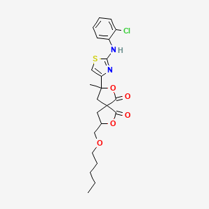 molecular formula C23H27ClN2O5S B11594739 3-{2-[(2-Chlorophenyl)amino]-1,3-thiazol-4-yl}-3-methyl-8-[(pentyloxy)methyl]-2,7-dioxaspiro[4.4]nonane-1,6-dione 