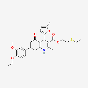 2-(Ethylsulfanyl)ethyl 7-(4-ethoxy-3-methoxyphenyl)-2-methyl-4-(5-methylfuran-2-yl)-5-oxo-1,4,5,6,7,8-hexahydroquinoline-3-carboxylate