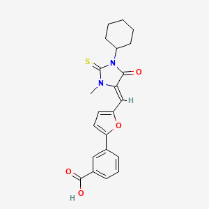 molecular formula C22H22N2O4S B11594782 3-{5-[(Z)-(1-cyclohexyl-3-methyl-5-oxo-2-thioxoimidazolidin-4-ylidene)methyl]furan-2-yl}benzoic acid 