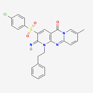 5-(4-chlorophenyl)sulfonyl-6-imino-13-methyl-7-(2-phenylethyl)-1,7,9-triazatricyclo[8.4.0.03,8]tetradeca-3(8),4,9,11,13-pentaen-2-one