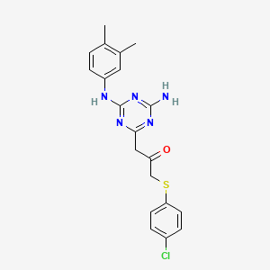 molecular formula C20H20ClN5OS B11594881 1-{4-Amino-6-[(3,4-dimethylphenyl)amino]-1,3,5-triazin-2-yl}-3-[(4-chlorophenyl)sulfanyl]propan-2-one 