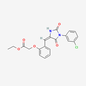 molecular formula C20H17ClN2O5 B11594882 ethyl (2-{(E)-[1-(3-chlorophenyl)-2,5-dioxoimidazolidin-4-ylidene]methyl}phenoxy)acetate 