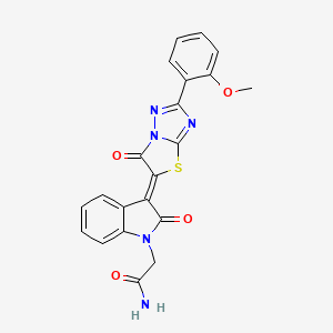 molecular formula C21H15N5O4S B11594923 2-{(3Z)-3-[2-(2-methoxyphenyl)-6-oxo[1,3]thiazolo[3,2-b][1,2,4]triazol-5(6H)-ylidene]-2-oxo-2,3-dihydro-1H-indol-1-yl}acetamide 