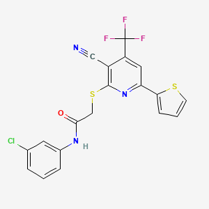 molecular formula C19H11ClF3N3OS2 B11595033 N-(3-chlorophenyl)-2-{[3-cyano-6-(thiophen-2-yl)-4-(trifluoromethyl)pyridin-2-yl]sulfanyl}acetamide 