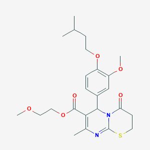 molecular formula C24H32N2O6S B11595073 2-methoxyethyl 6-[3-methoxy-4-(3-methylbutoxy)phenyl]-8-methyl-4-oxo-3,4-dihydro-2H,6H-pyrimido[2,1-b][1,3]thiazine-7-carboxylate 