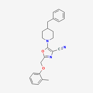 molecular formula C24H25N3O2 B11595079 5-(4-Benzylpiperidin-1-yl)-2-[(2-methylphenoxy)methyl]-1,3-oxazole-4-carbonitrile 