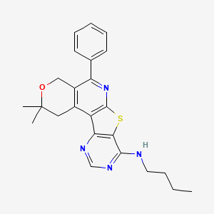 N-butyl-4,4-dimethyl-8-phenyl-5-oxa-11-thia-9,14,16-triazatetracyclo[8.7.0.02,7.012,17]heptadeca-1(10),2(7),8,12(17),13,15-hexaen-13-amine