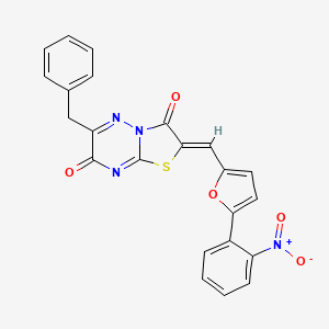 molecular formula C23H14N4O5S B11595128 (2Z)-6-benzyl-2-{[5-(2-nitrophenyl)furan-2-yl]methylidene}-7H-[1,3]thiazolo[3,2-b][1,2,4]triazine-3,7(2H)-dione 