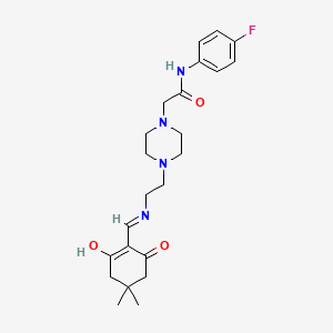 molecular formula C23H31FN4O3 B11595150 2-[4-(2-{[(4,4-dimethyl-2,6-dioxocyclohexylidene)methyl]amino}ethyl)piperazin-1-yl]-N-(4-fluorophenyl)acetamide 