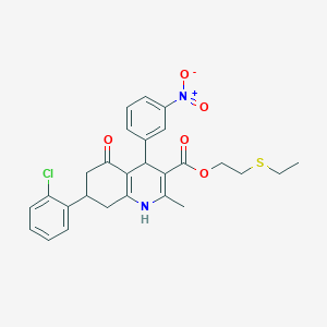 2-(Ethylsulfanyl)ethyl 7-(2-chlorophenyl)-2-methyl-4-(3-nitrophenyl)-5-oxo-1,4,5,6,7,8-hexahydroquinoline-3-carboxylate