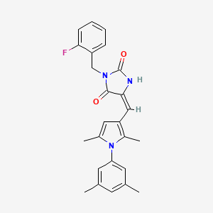 molecular formula C25H24FN3O2 B11595178 (5E)-5-{[1-(3,5-dimethylphenyl)-2,5-dimethyl-1H-pyrrol-3-yl]methylidene}-3-(2-fluorobenzyl)imidazolidine-2,4-dione 