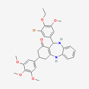 molecular formula C31H33BrN2O6 B11595203 11-(3-bromo-4-ethoxy-5-methoxyphenyl)-3-(3,4,5-trimethoxyphenyl)-2,3,4,5,10,11-hexahydro-1H-dibenzo[b,e][1,4]diazepin-1-one 