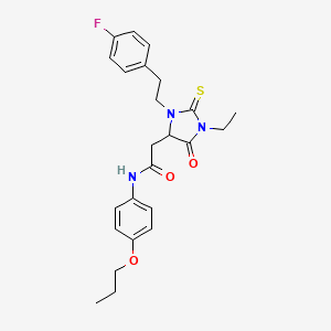 2-{1-ethyl-3-[2-(4-fluorophenyl)ethyl]-5-oxo-2-thioxoimidazolidin-4-yl}-N-(4-propoxyphenyl)acetamide