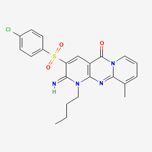 molecular formula C22H21ClN4O3S B11595246 7-butyl-5-(4-chlorophenyl)sulfonyl-6-imino-11-methyl-1,7,9-triazatricyclo[8.4.0.03,8]tetradeca-3(8),4,9,11,13-pentaen-2-one CAS No. 606962-56-5