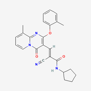 molecular formula C25H24N4O3 B11595257 (2E)-2-cyano-N-cyclopentyl-3-[9-methyl-2-(2-methylphenoxy)-4-oxo-4H-pyrido[1,2-a]pyrimidin-3-yl]prop-2-enamide 