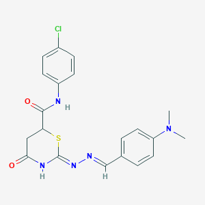 N-(4-chlorophenyl)-2-{(2E)-2-[4-(dimethylamino)benzylidene]hydrazinyl}-4-oxo-5,6-dihydro-4H-1,3-thiazine-6-carboxamide