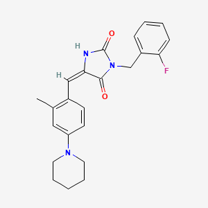 (5E)-3-(2-fluorobenzyl)-5-[2-methyl-4-(piperidin-1-yl)benzylidene]imidazolidine-2,4-dione