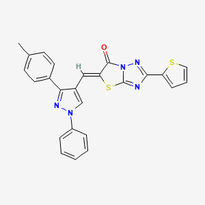 molecular formula C25H17N5OS2 B11595398 (5Z)-5-{[3-(4-methylphenyl)-1-phenyl-1H-pyrazol-4-yl]methylidene}-2-(thiophen-2-yl)[1,3]thiazolo[3,2-b][1,2,4]triazol-6(5H)-one 