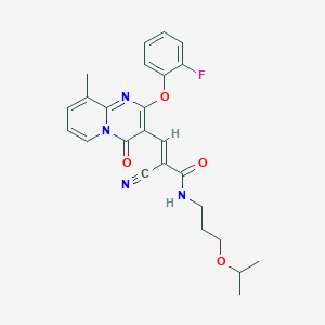 molecular formula C25H25FN4O4 B11595507 (2E)-2-cyano-3-[2-(2-fluorophenoxy)-9-methyl-4-oxo-4H-pyrido[1,2-a]pyrimidin-3-yl]-N-[3-(propan-2-yloxy)propyl]prop-2-enamide 