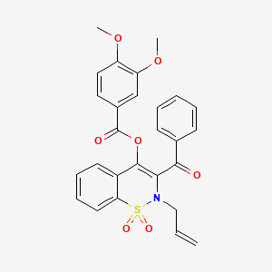 molecular formula C27H23NO7S B11595625 2-allyl-3-benzoyl-1,1-dioxido-2H-1,2-benzothiazin-4-yl 3,4-dimethoxybenzoate 