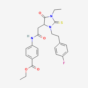 molecular formula C24H26FN3O4S B11595634 Ethyl 4-[({1-ethyl-3-[2-(4-fluorophenyl)ethyl]-5-oxo-2-thioxoimidazolidin-4-yl}acetyl)amino]benzoate 