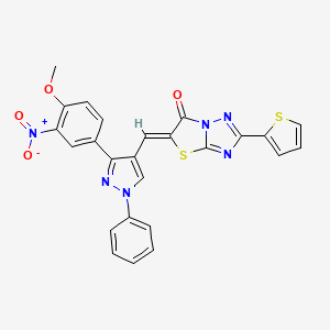 molecular formula C25H16N6O4S2 B11595739 (5Z)-5-{[3-(4-methoxy-3-nitrophenyl)-1-phenyl-1H-pyrazol-4-yl]methylidene}-2-(thiophen-2-yl)[1,3]thiazolo[3,2-b][1,2,4]triazol-6(5H)-one 